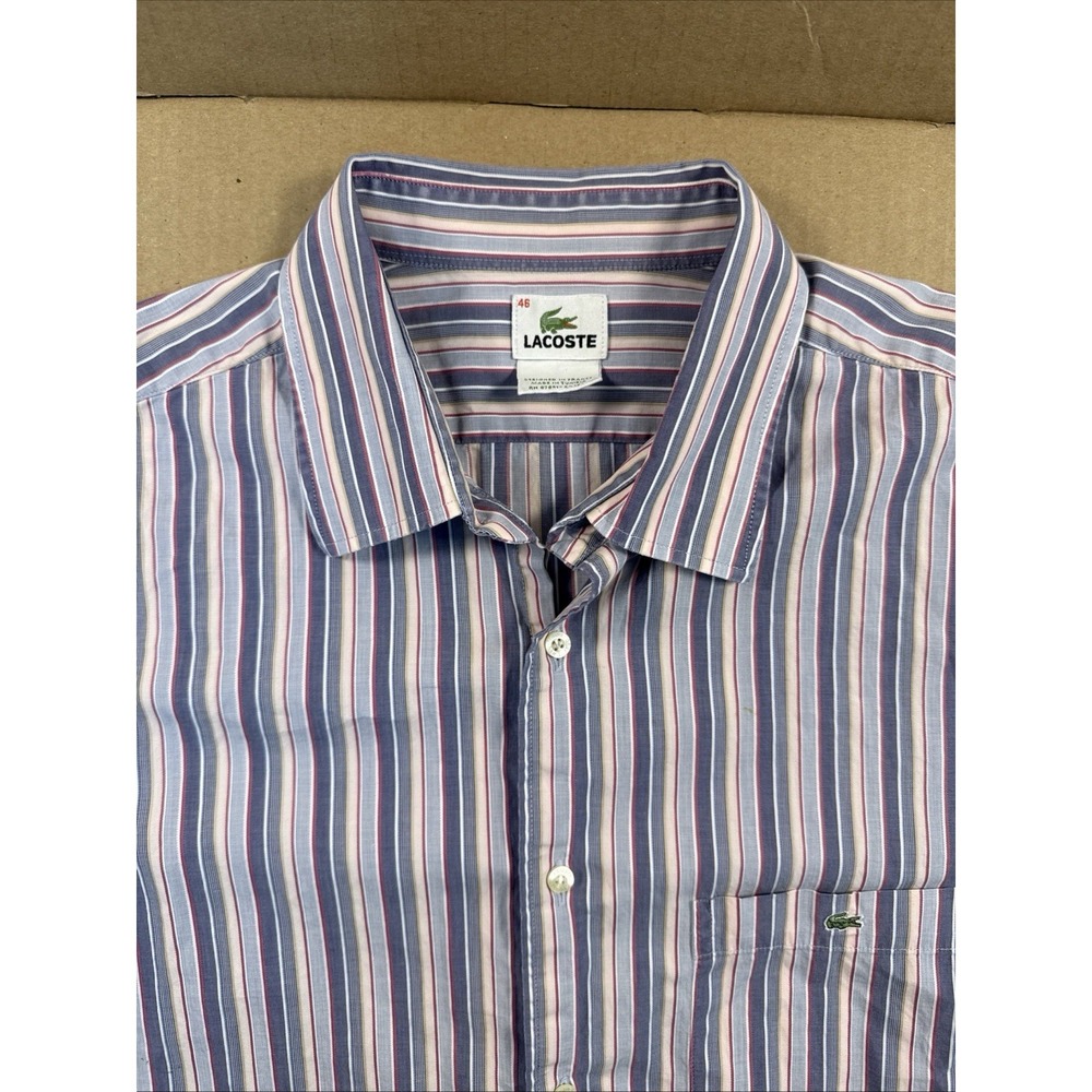 Lacoste Button Up Shirt 46 XL Regular Striped Crocodile Cotton